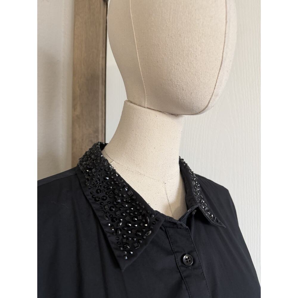 Chico’s Size 3.5 US 18 Tonal Jewels Poplin Shirt Black Embellished Collar Top - Picture 6 of 16